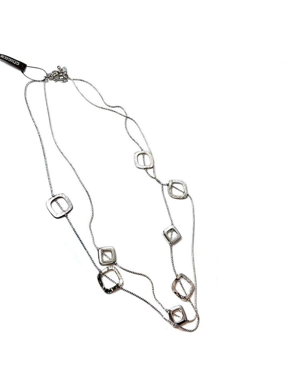 Chicos NWT Silver Square Station Double Strand Necklace - Picture 3 of 6